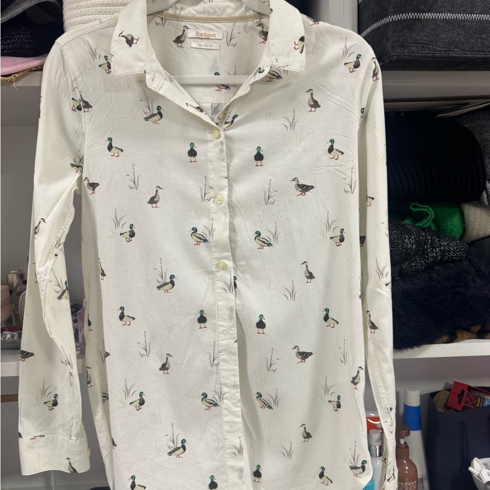 Barbour Duck Print Button Down Shirt Relaxed Fit | Cute Preppy Top - Picture 3 of 7